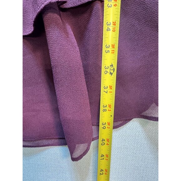 SLNY Womens Tiered Ruffle Midi Dress Size 4 Plum Flutter Sleeves Chiffon V-Neck - Picture 9 of 14